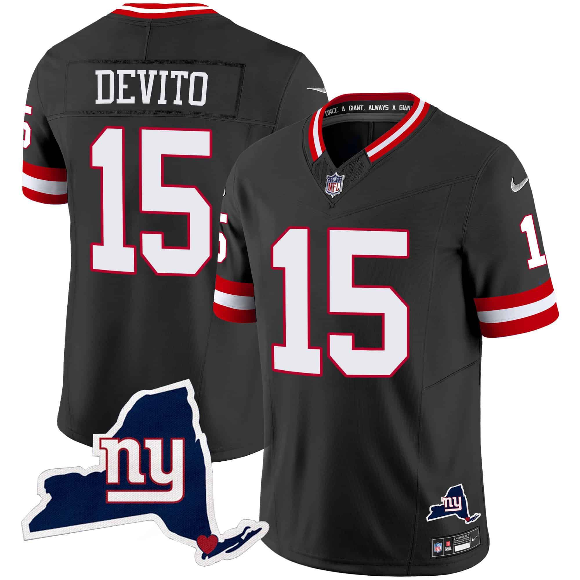 Men New York Giants #15 Devito Black 2024 Nike Map Patch Limited NFL Jersey style 1